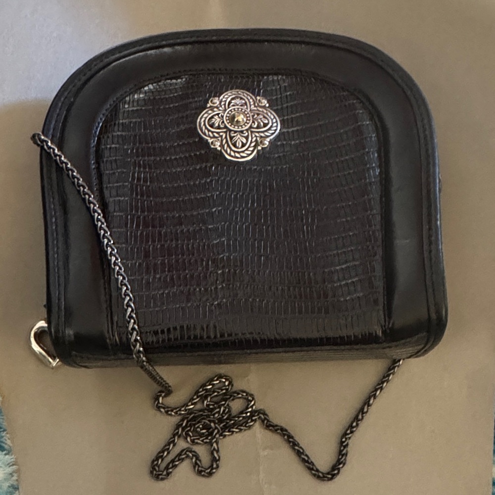 Brighton Black Textured Crossbody Bag with Silver Accent